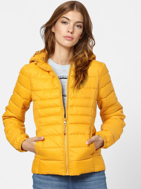 Yellow Hooded Winter Puffer Jacket