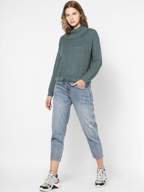 Blue Cowl Neck Pullover