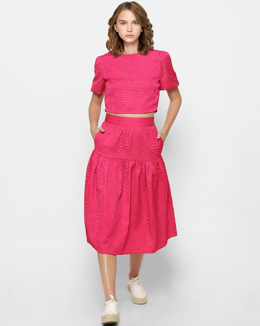 Pink Textured Co-ord Top