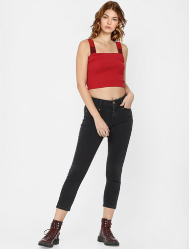 Black Mid Rise Straight Fit Jeans 