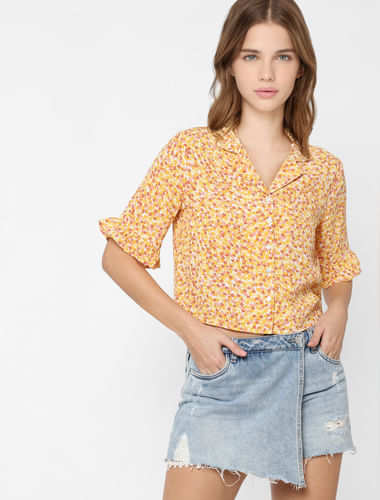 Yellow Floral Cropped Shirt