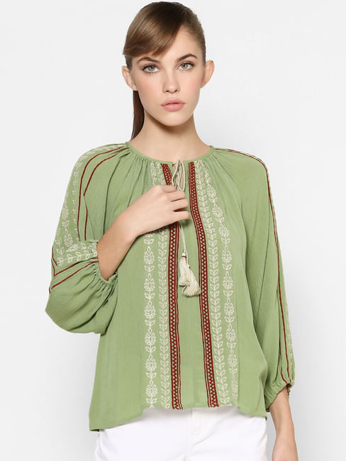 Green Embroidered Top