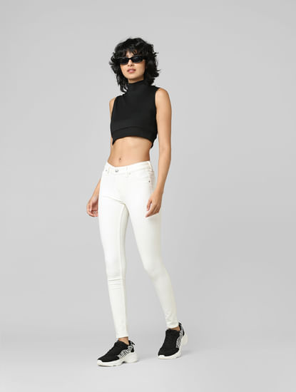 White Mid Rise Skinny Jeans