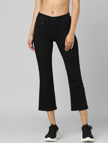 Black Mid Rise Flared Jeans