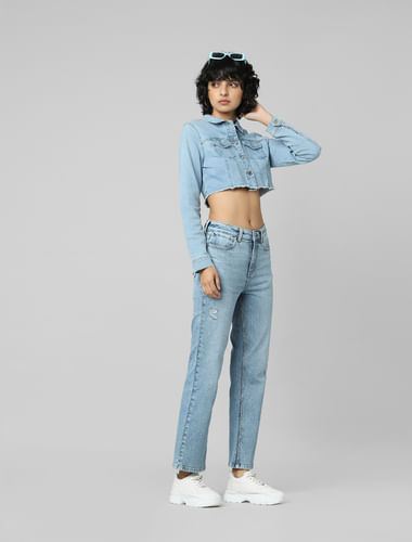 Blue High Rise Flared Fit Jeans