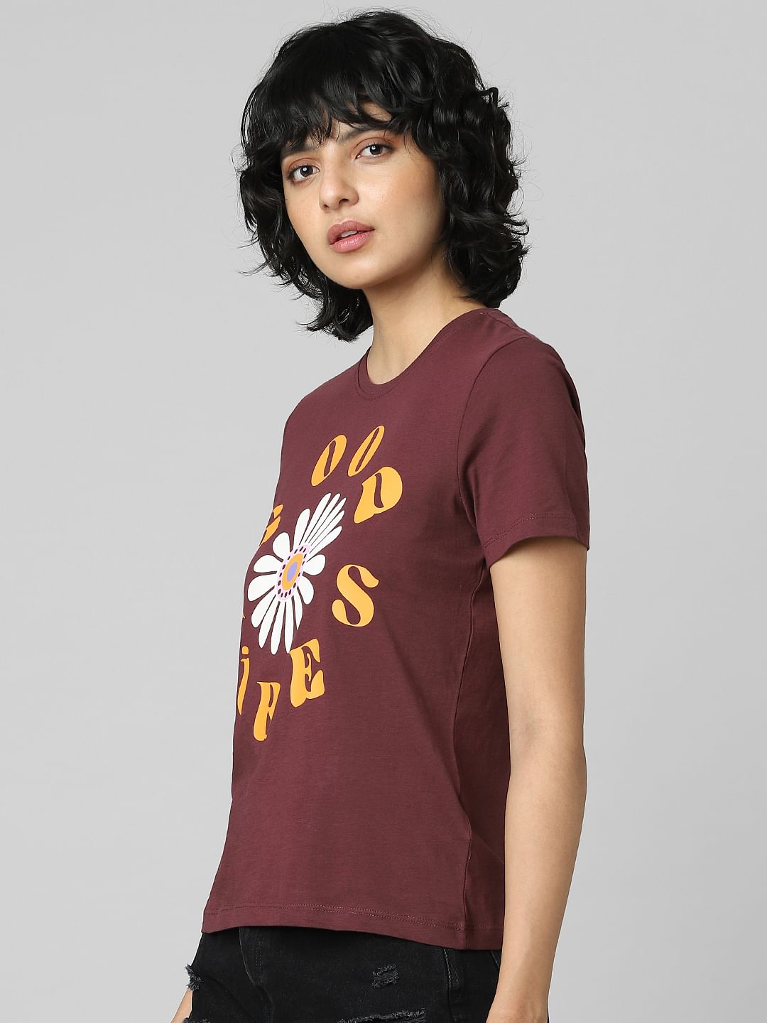 CHARDON heyyy shops Heather Maroon T-shirt Graphic