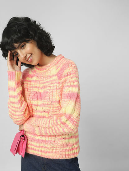 Pink Cable-Knit Pullover