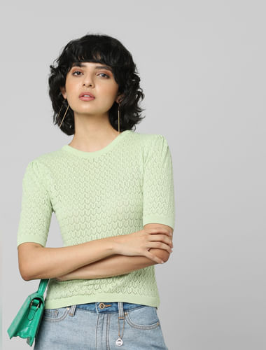 Green Textured Knitted Top