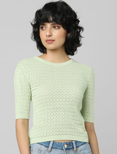 Green Textured Knitted Top