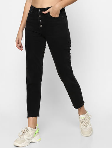 Black High Rise Straight Fit Jeans