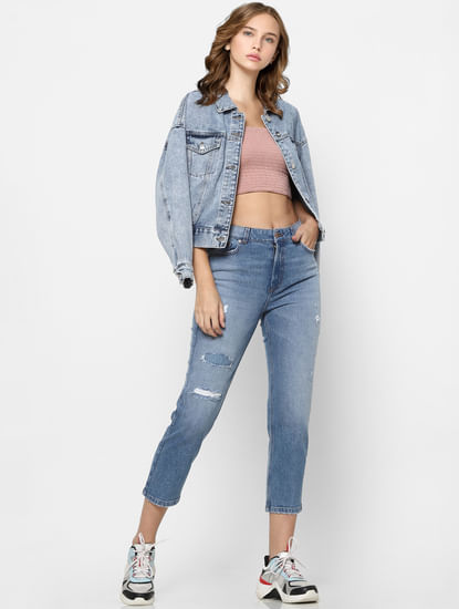 Blue High Rise Torn Jeans