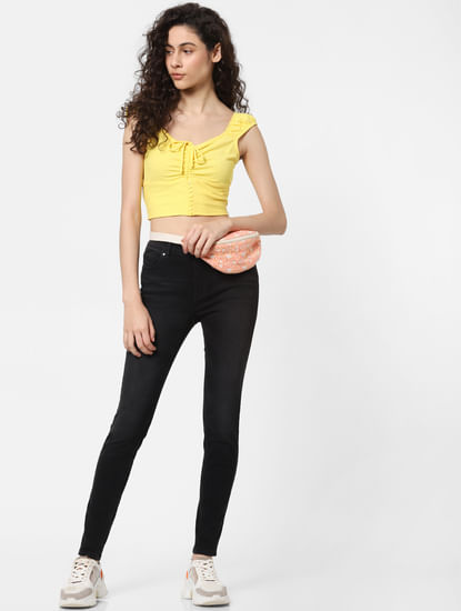 Black Mid Rise Mildly Washed Skinny Jeans