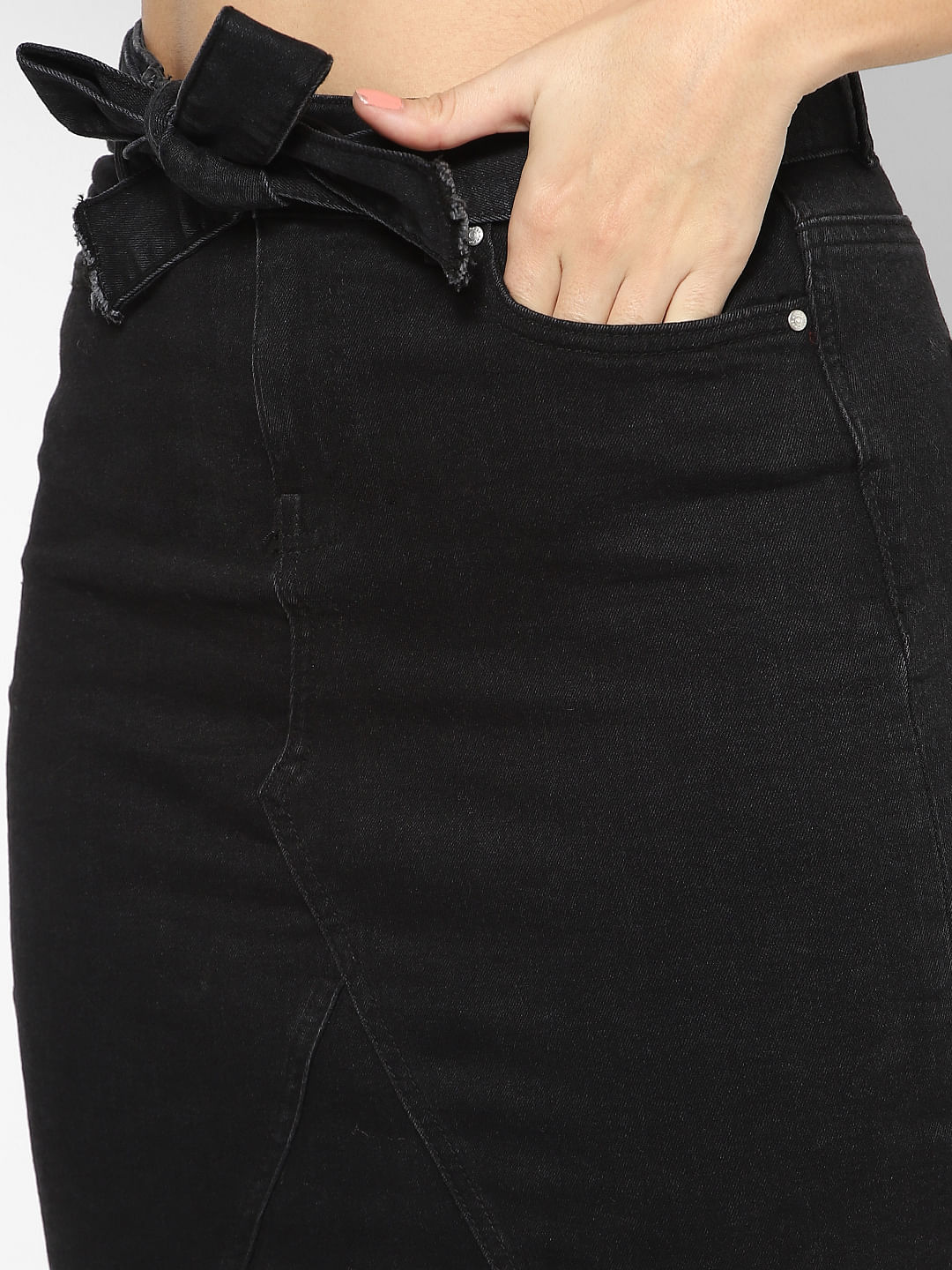 Black high shop waisted denim skirt