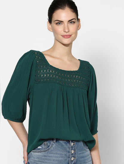 Green Lace Detail Top