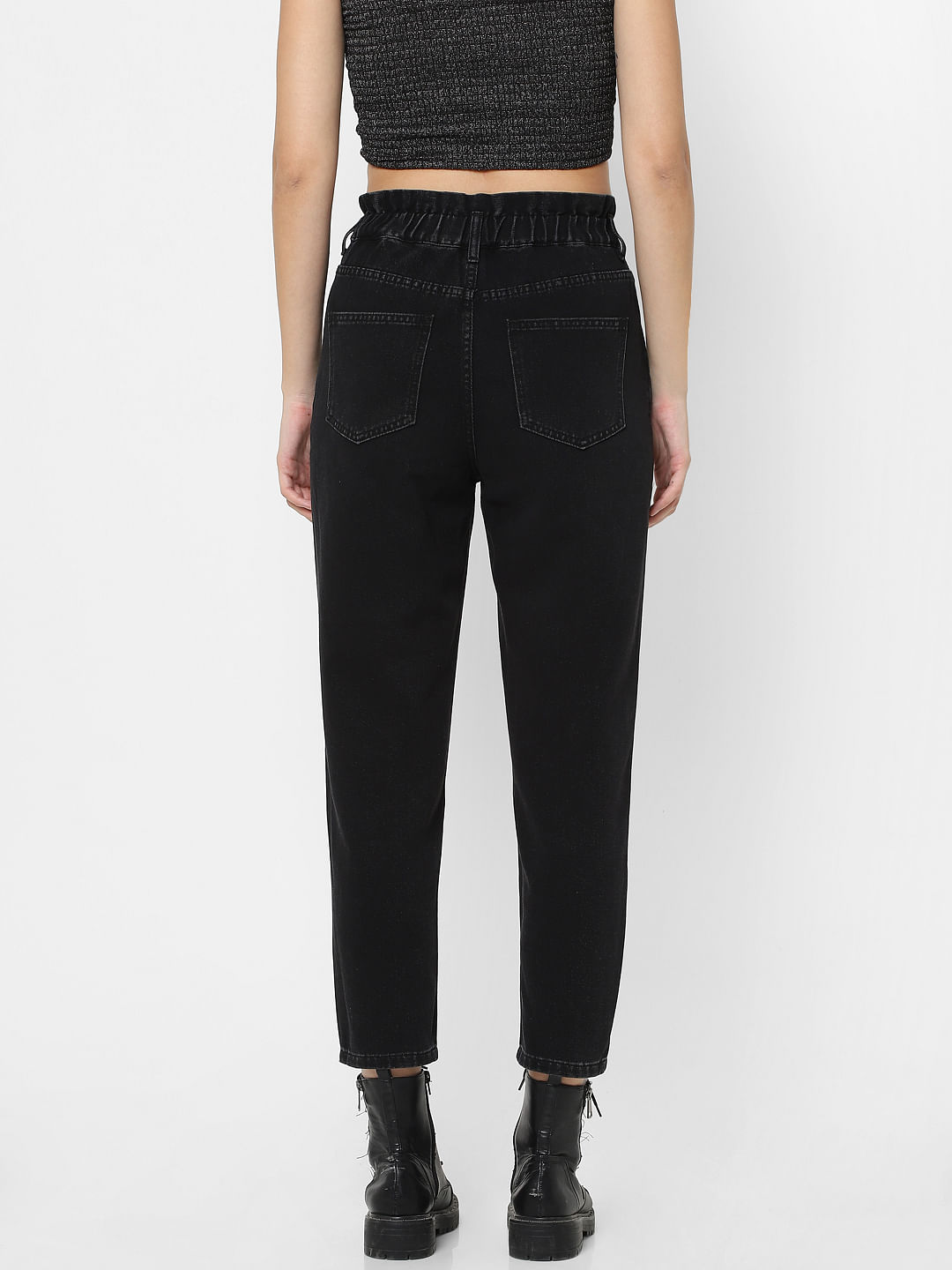 black high rise carrot leg jeans