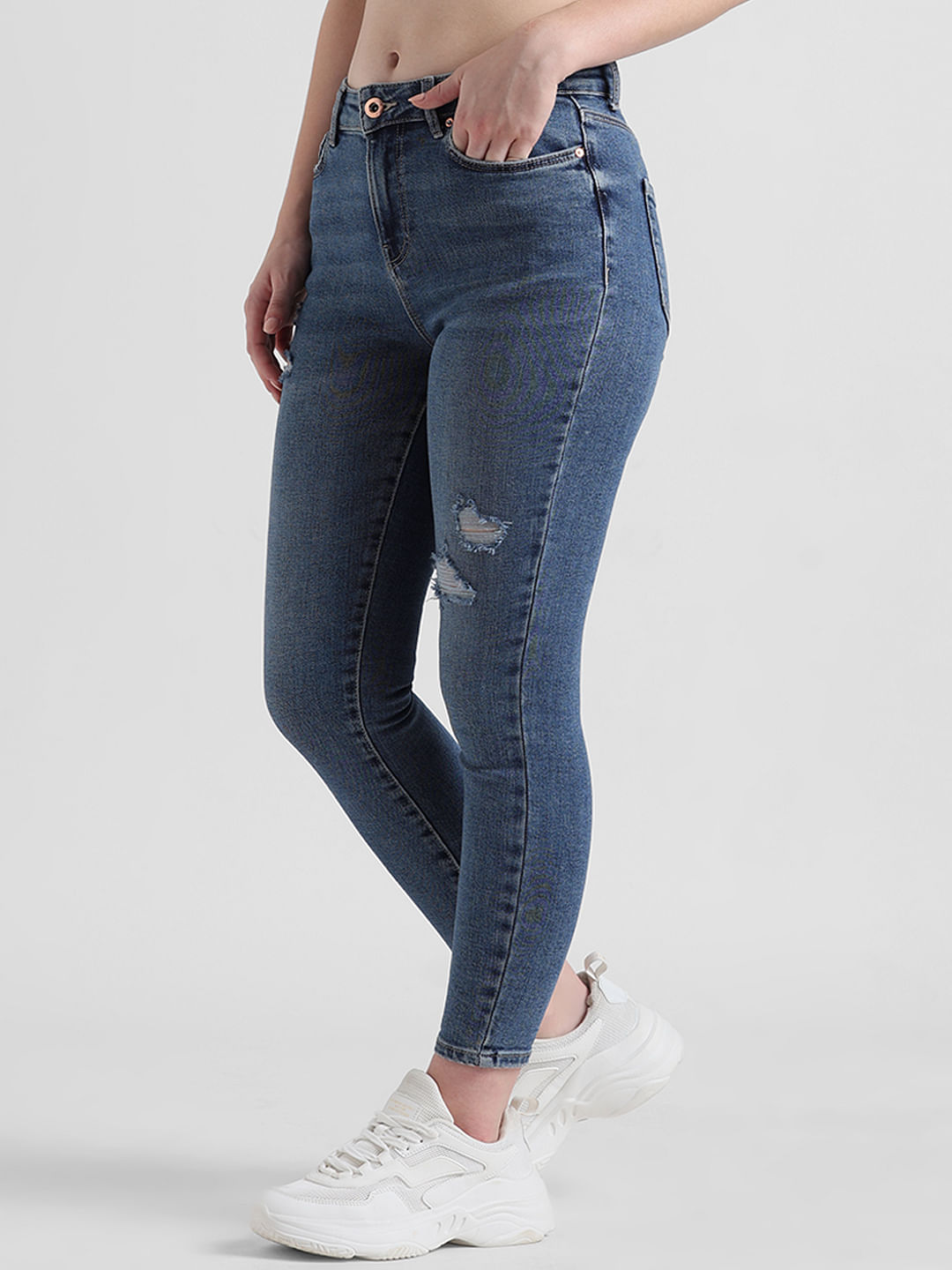 Distressed jeggings high clearance waisted