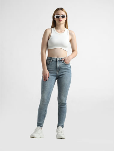 Blue High Rise Washed Skinny Jeans