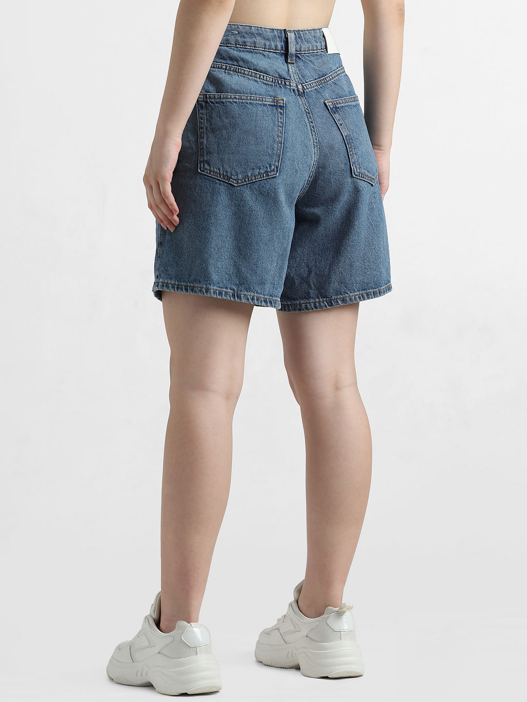 Baggy denim shorts for men with elastic waist