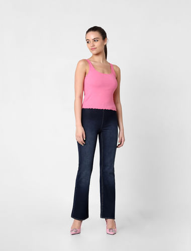 Pink Ribbed Cropped Top