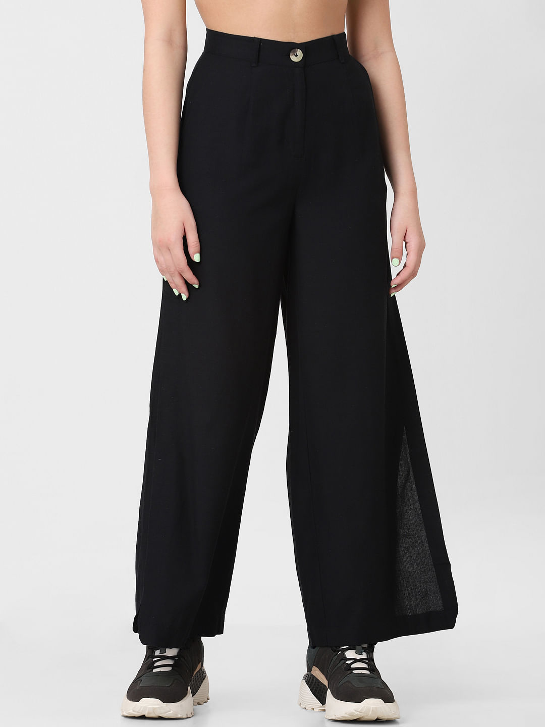 Black Trousers With An Elastic Waistband  Styched Fashion
