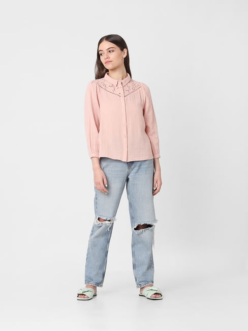 Pink Button Down Lace Shirt