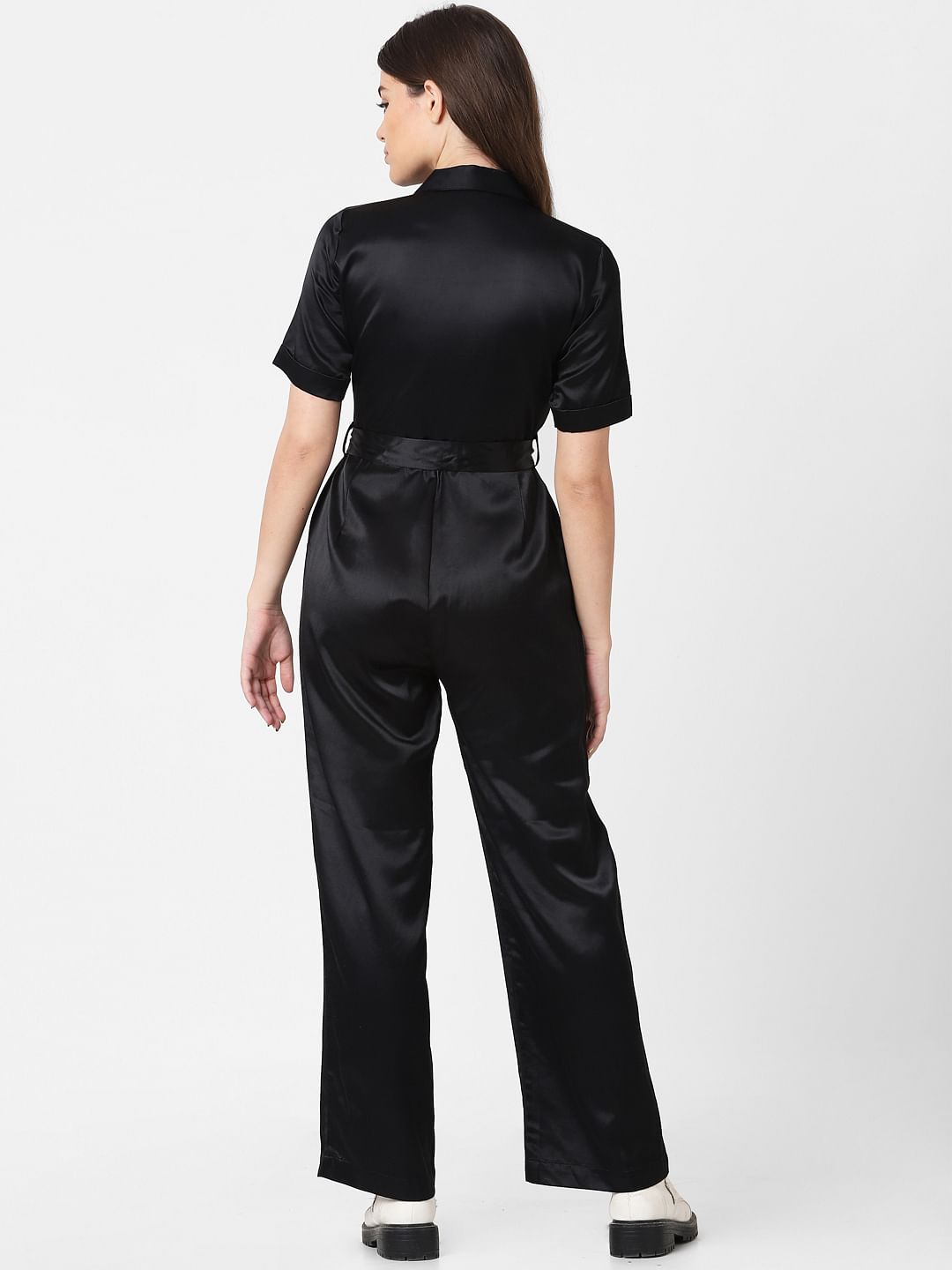 Black button down jumpsuit online