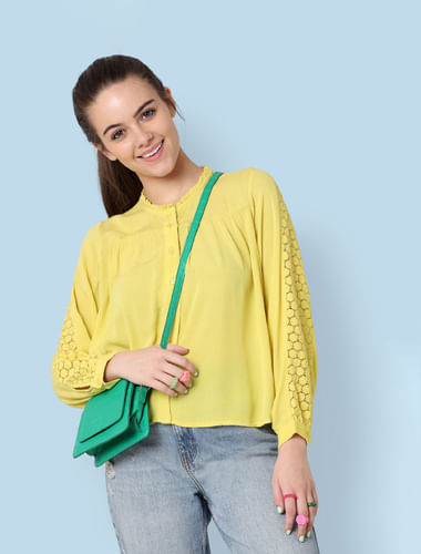 Yellow Lace Sleeve Top 