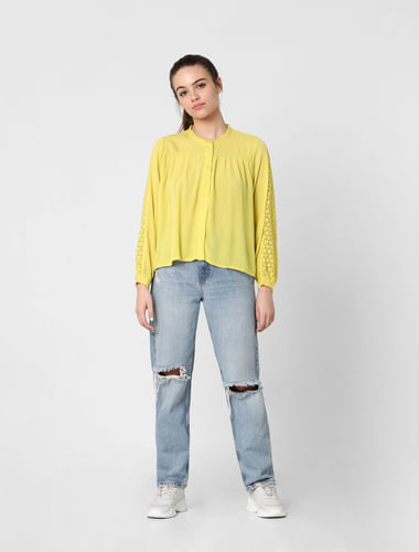 Yellow Lace Sleeve Top 