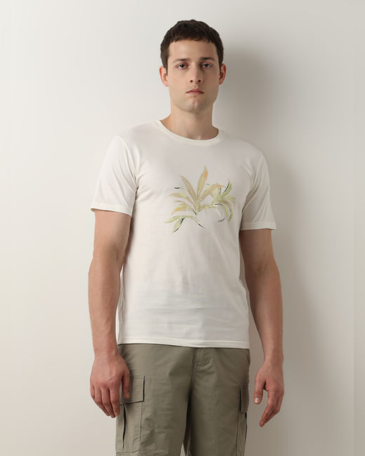 Beige Printed Crew Neck T-shirt