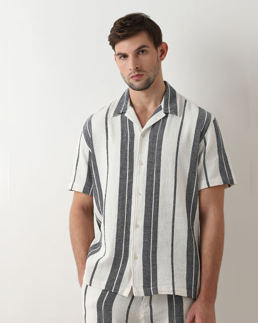 White Striped Co-ord Set Shirt