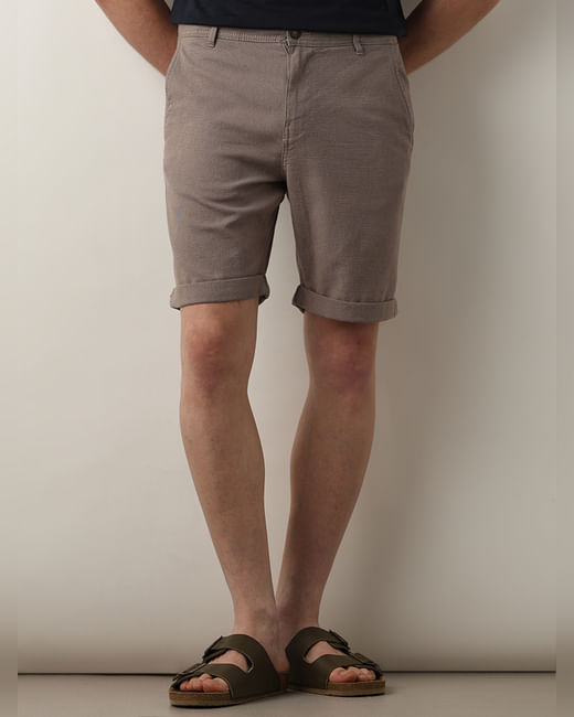 Brown Mid Rise Shorts
