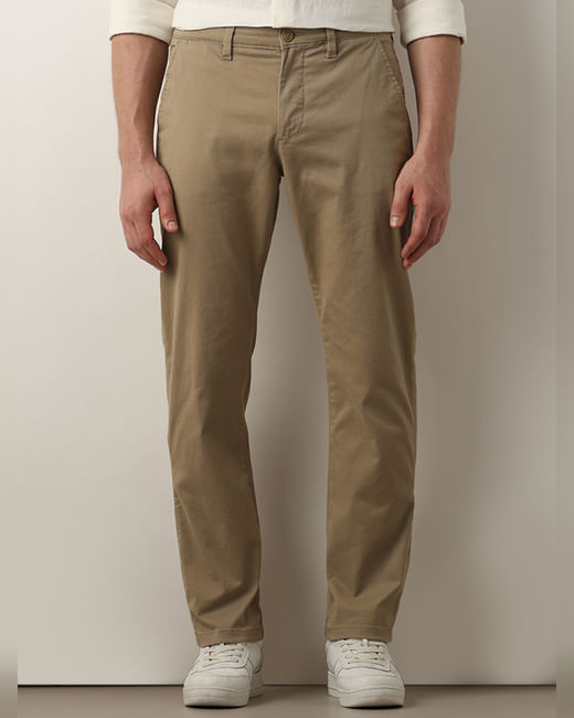 Beige Mid Rise Chino Pants