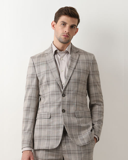 Light Brown Check Suit-Set Blazer