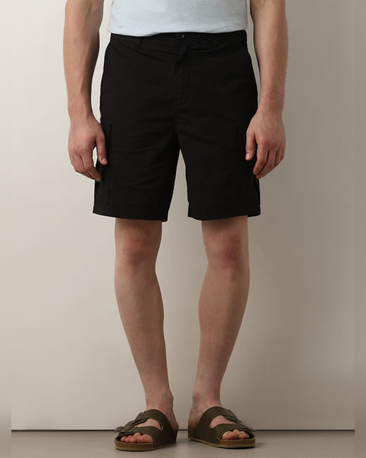 Black Mid Rise Cargo Shorts
