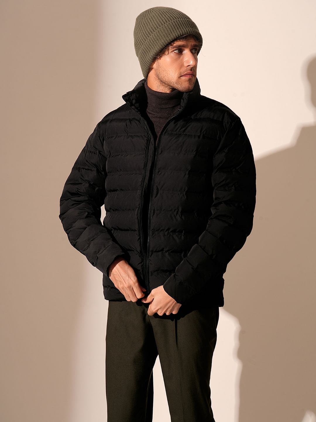 Quilted jacket with high neck best sale