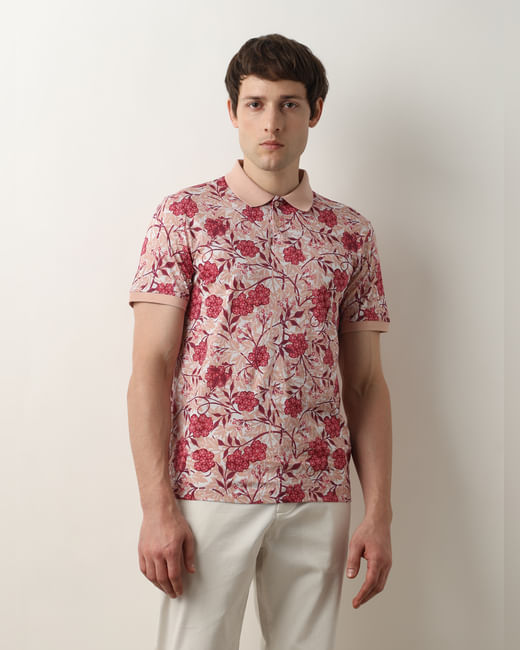 Pink Floral Print Polo T-shirt