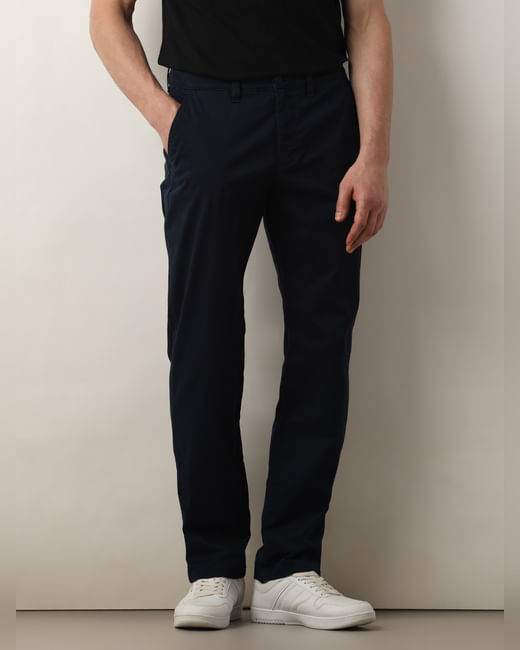 Navy Blue Mid Rise Slim Fit Chinos