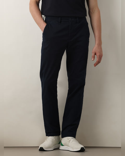 Navy Blue Mid Rise Straight Fit Chinos