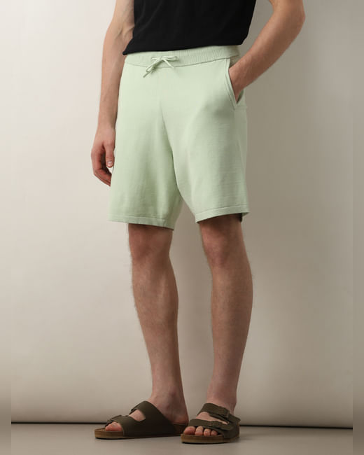 Light Green Mid Rise Knitted Shorts