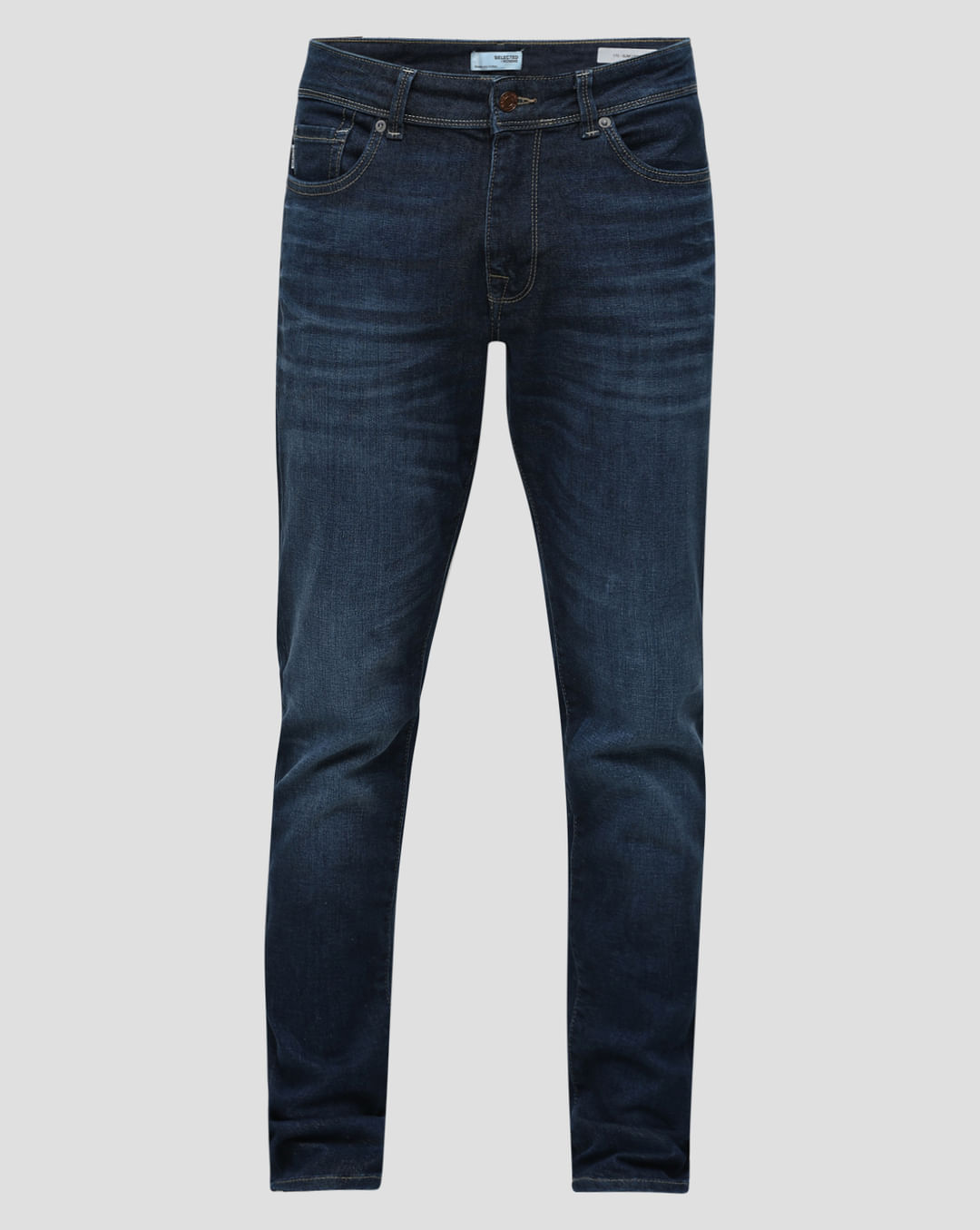 Dark Blue Mid Rise Leon Slim Fit Jeans|127277701