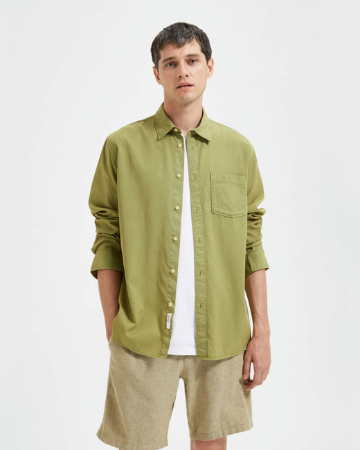 Green Linen Full Sleeves Shirt