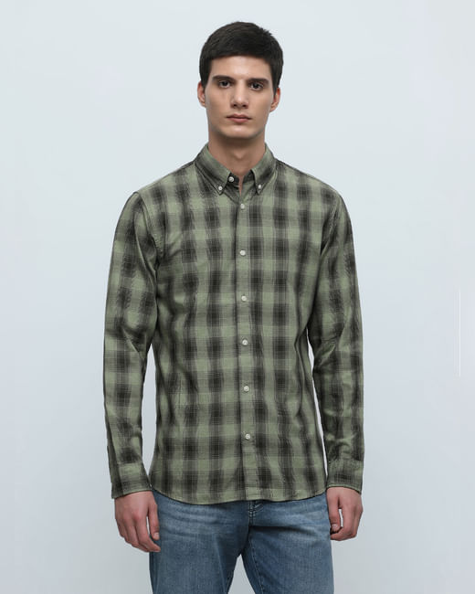 Green Check Print Full Sleeves Shirt