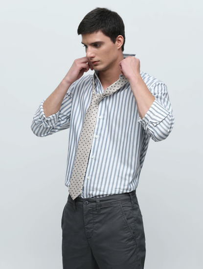 White Striped Formal Full Sleeves Shirt