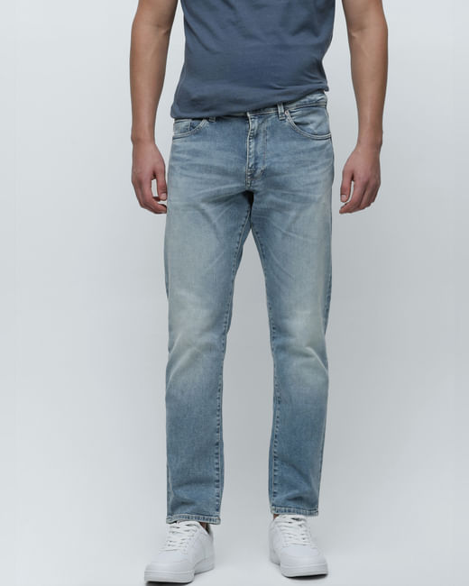 Blue Mid Rise Scott Straight Fit Jeans
