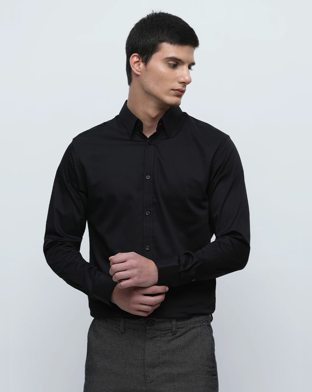 Buy Black Slim Fit Full Sleeves Formal Shirt for Men at Selected Homme ...