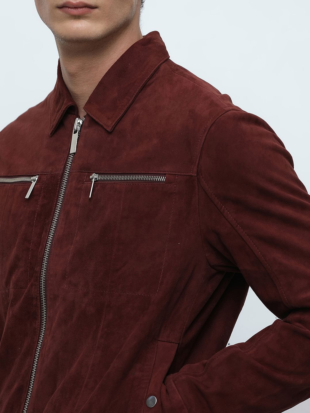 Maroon suede jacket outlet mens