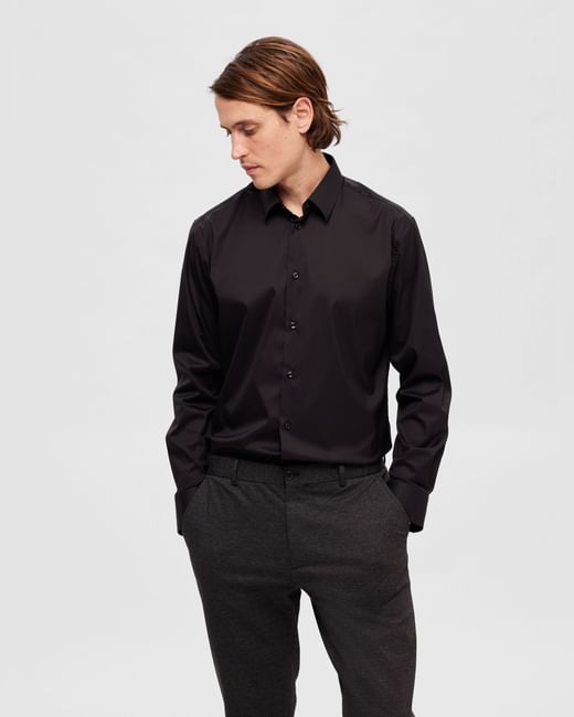 Black Slim Fit Full Sleeves Shirt