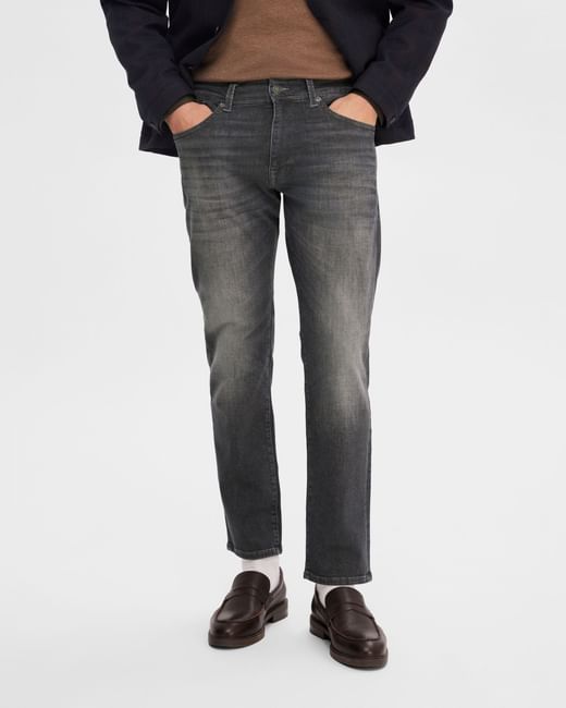 Grey Mid Rise Scott Straight Fit Jeans