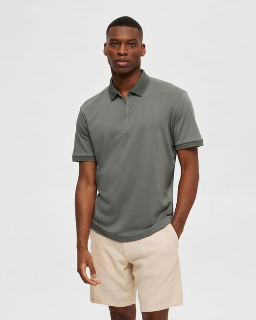 Green Zip-Collar Polo T-shirt
