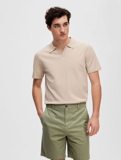 Beige Knitted Polo T-shirt